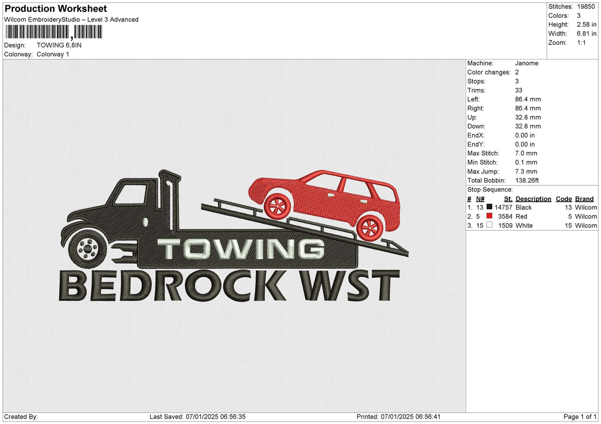 TOWING 070125 Embroidery File 6 size