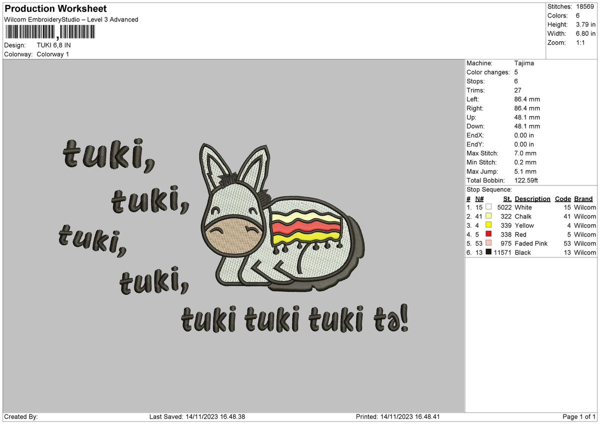 Donkey 1411 Embroidery File 6 sizes