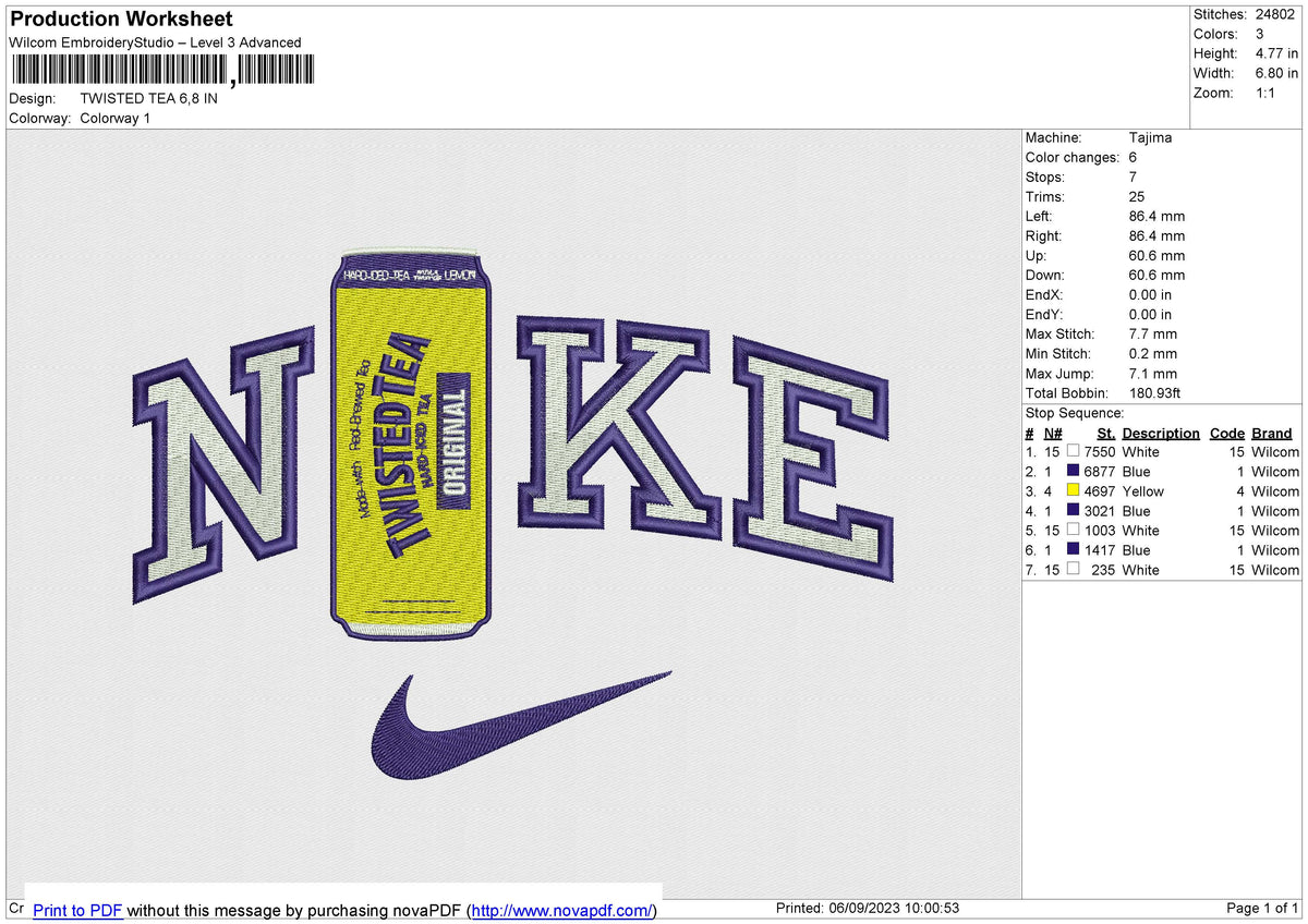 TWISTED TEA Embroidery File 6 size