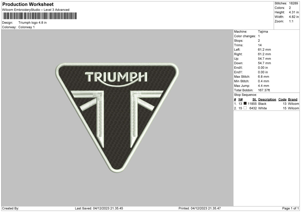 Triumph L Embroidery File 6 sizes