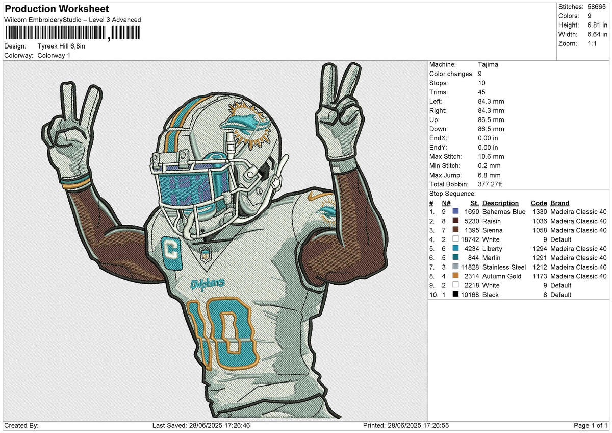 Tyreek Hill Embroidery File 6 size