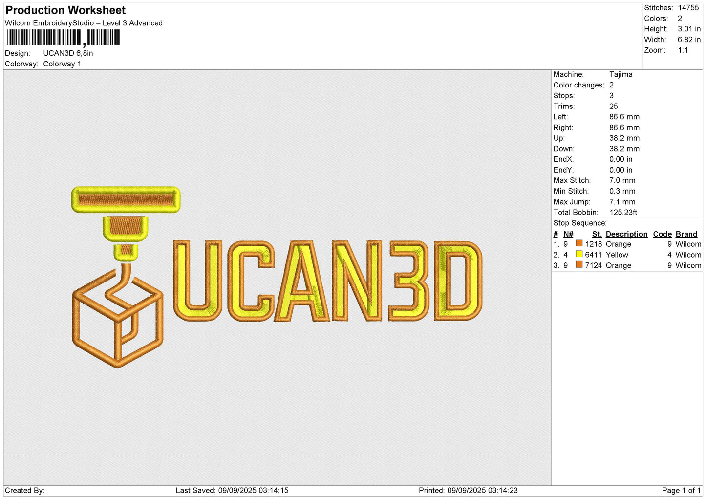 UCAN3D Embroidery File 6 sizes