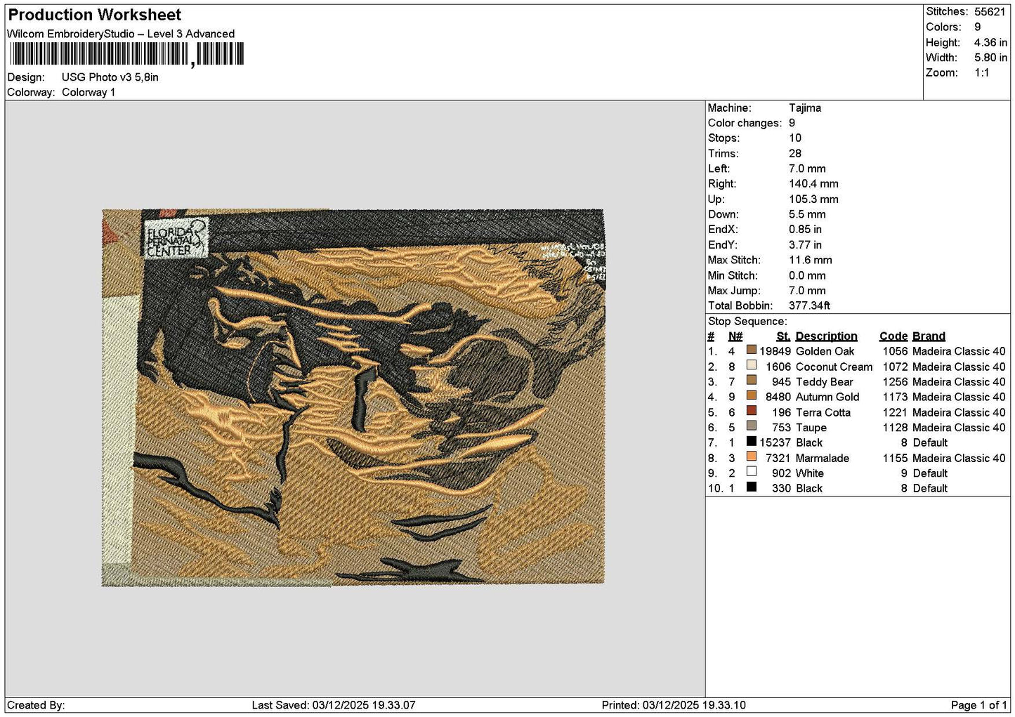 Usg Photo V3 Embroidery File 6 sizes