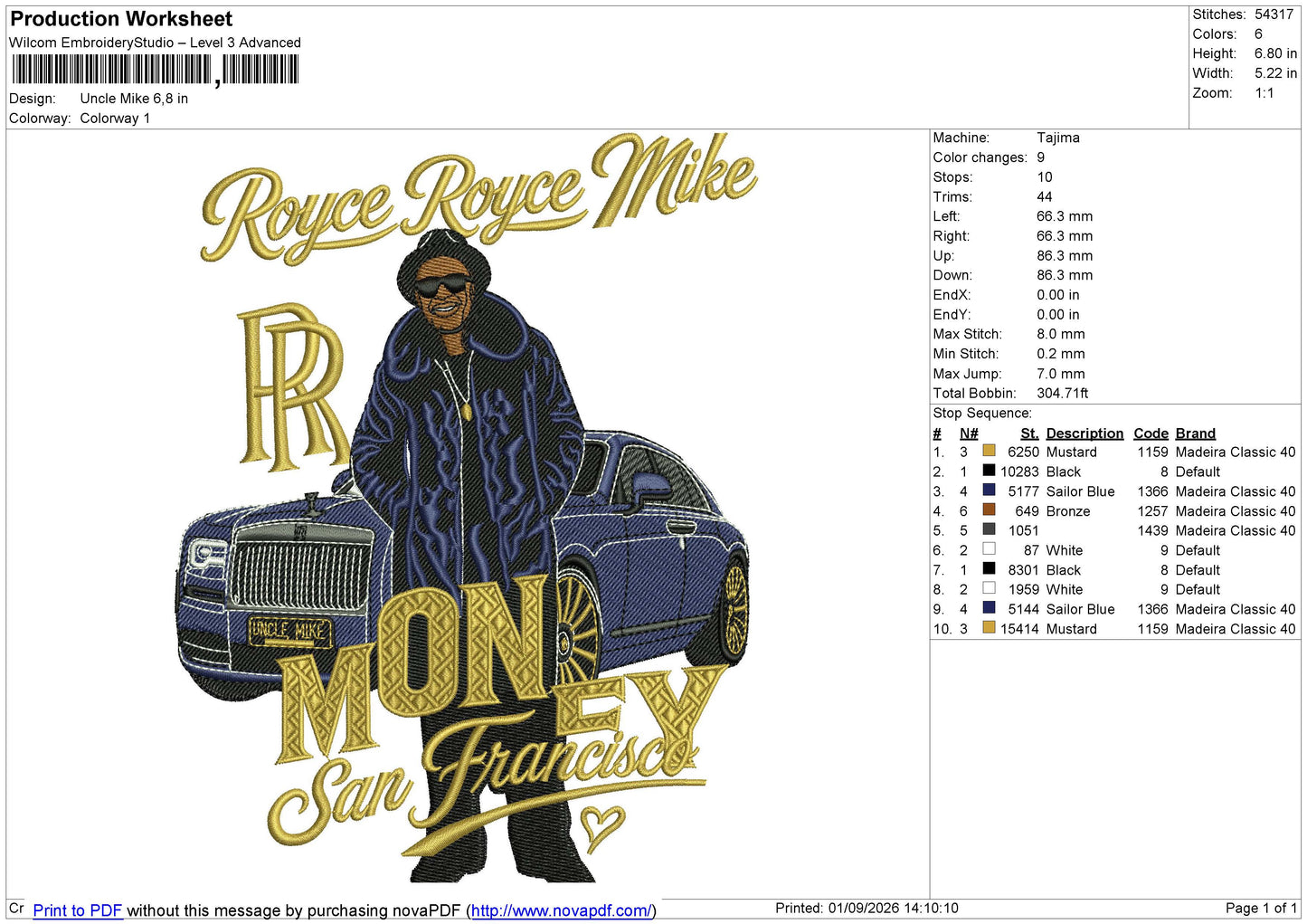 Uncle Mike Embroidery File 6 size