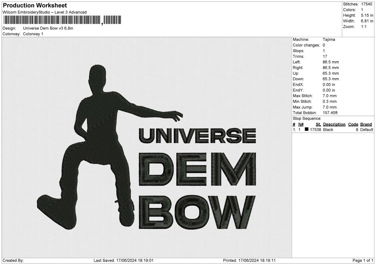 Universe Dem Bow v3 Embroidery File 6 size