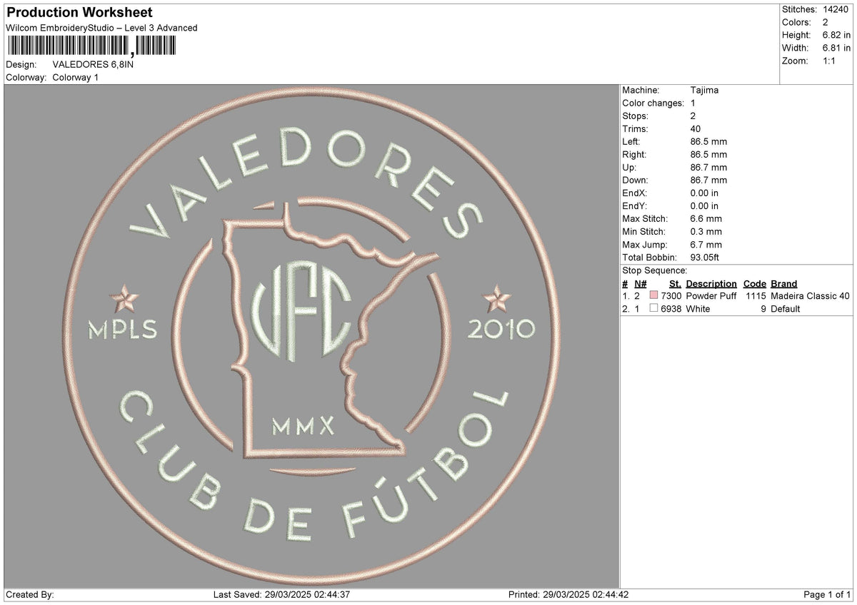 VALEDORES Embroidery File 6 size