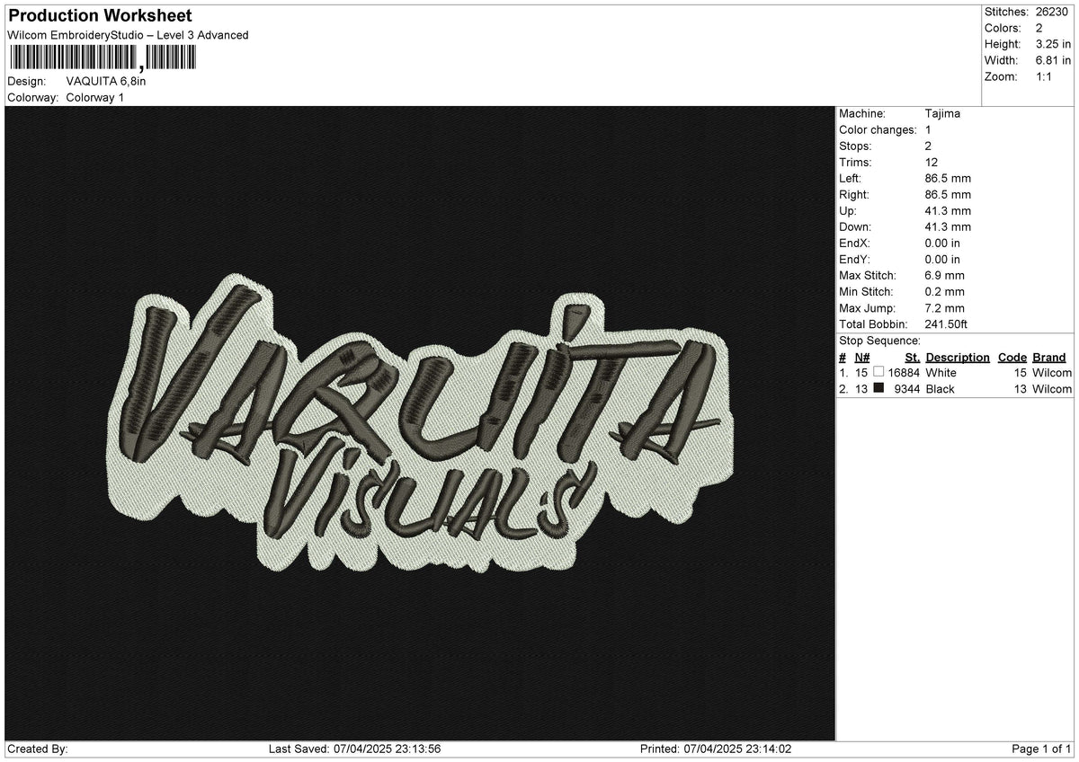 VAQUITA Embroidery File 6 size