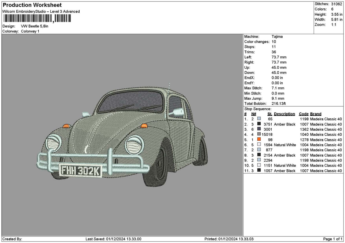 Car 0112a Embroidery File 6 sizes