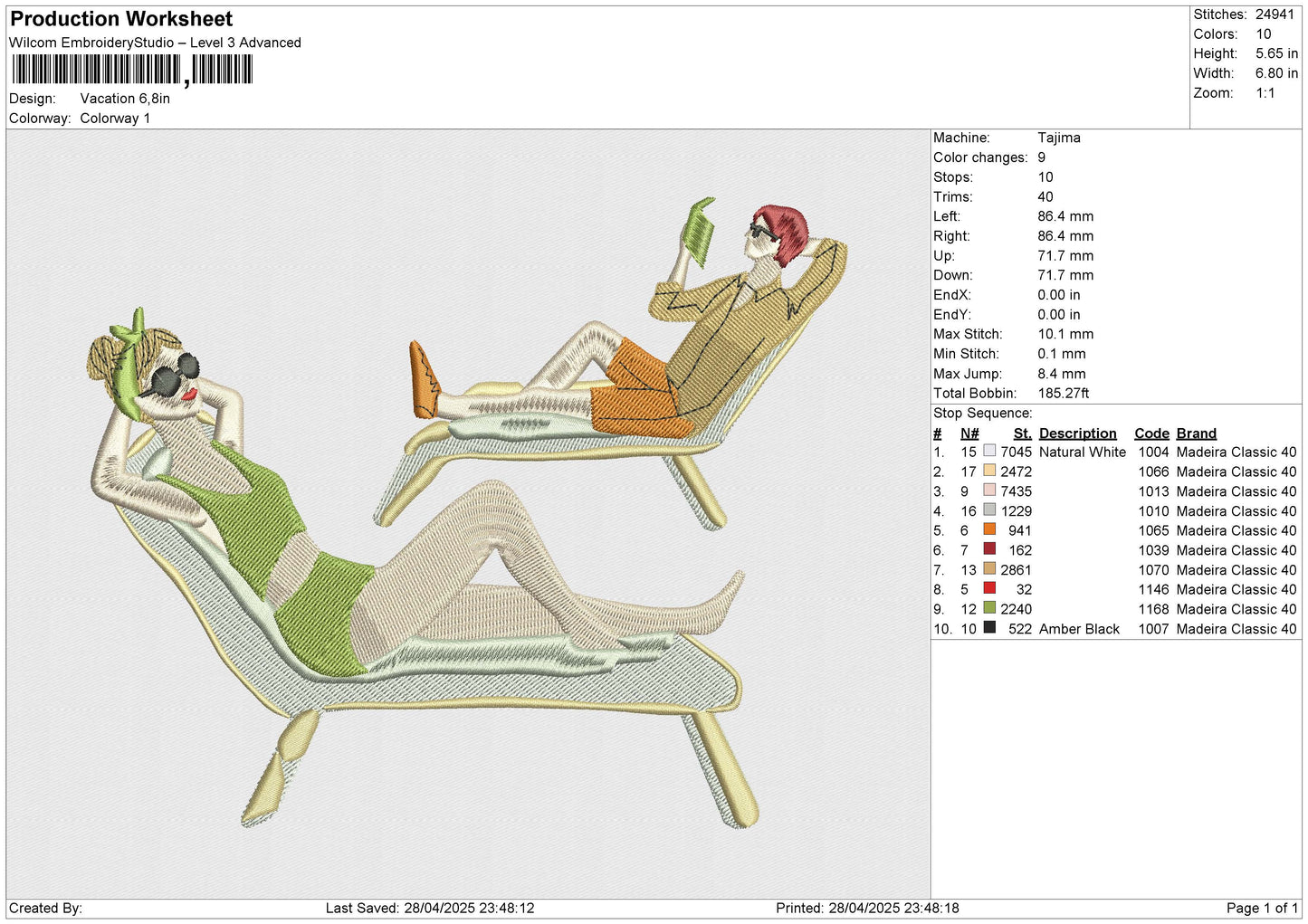 Vacation Embroidery File 6 size