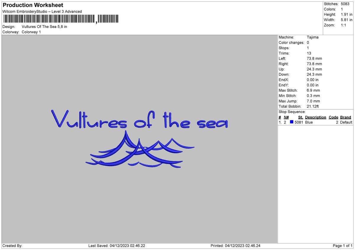 The Sea Embroidery File 6 sizes