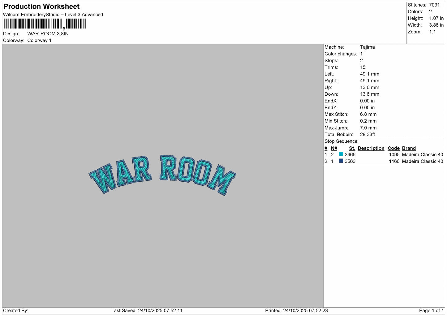 WAR ROOM Embroidery Files