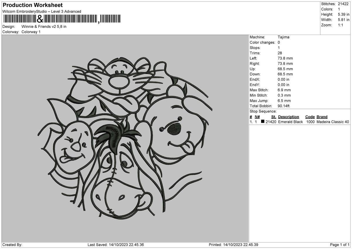 Winnie Friends Embroidery File sizes