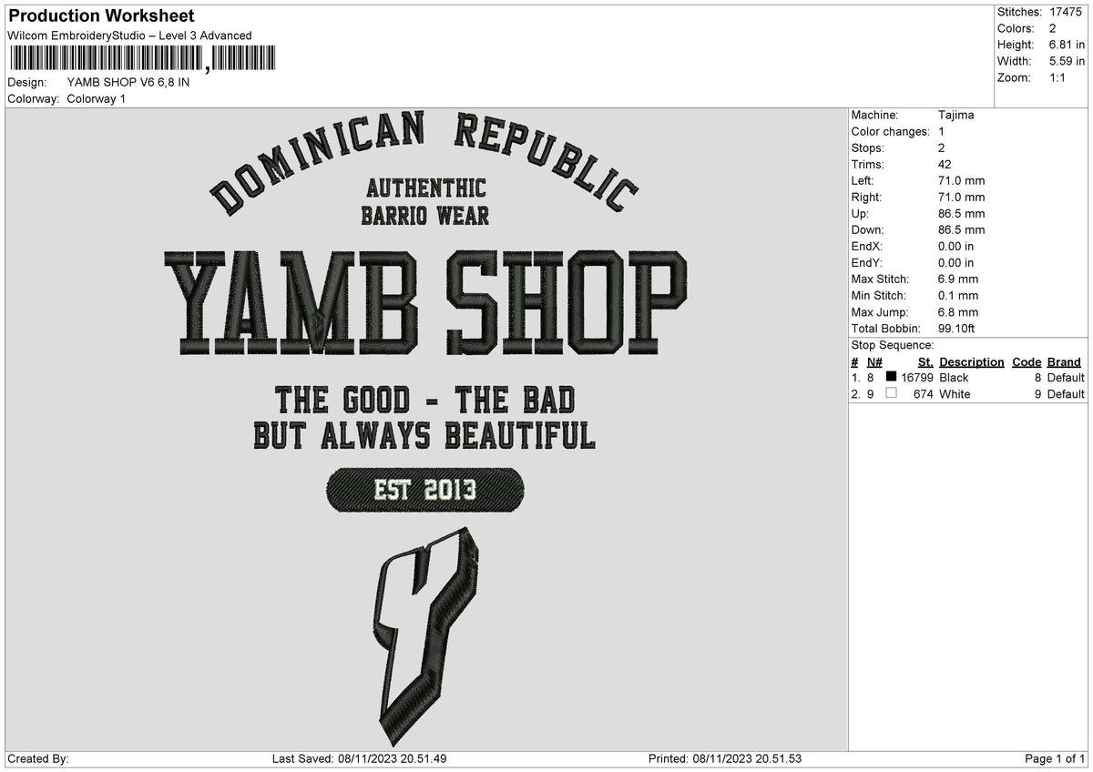 Yamb Sv6 Embroidery File 6 sizes