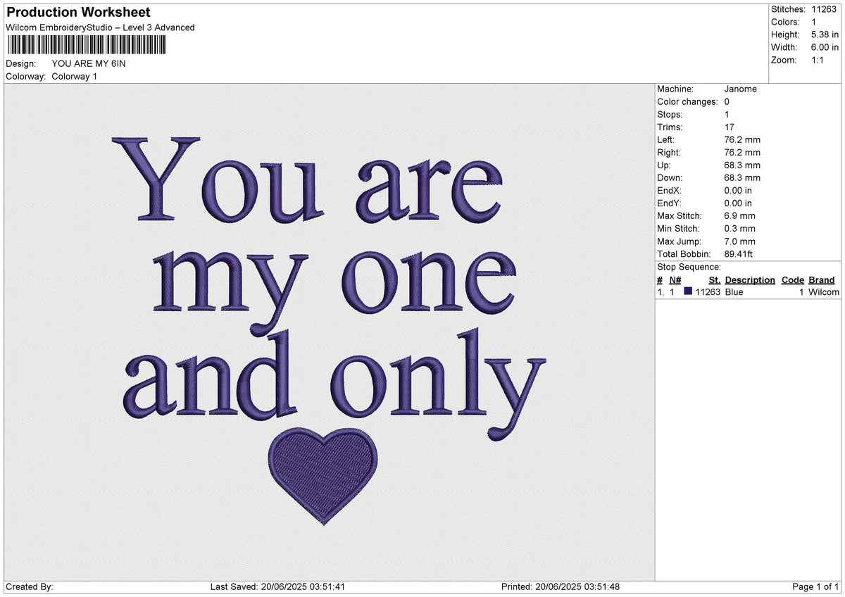 YOU ARE MY Embroidery File 6 size
