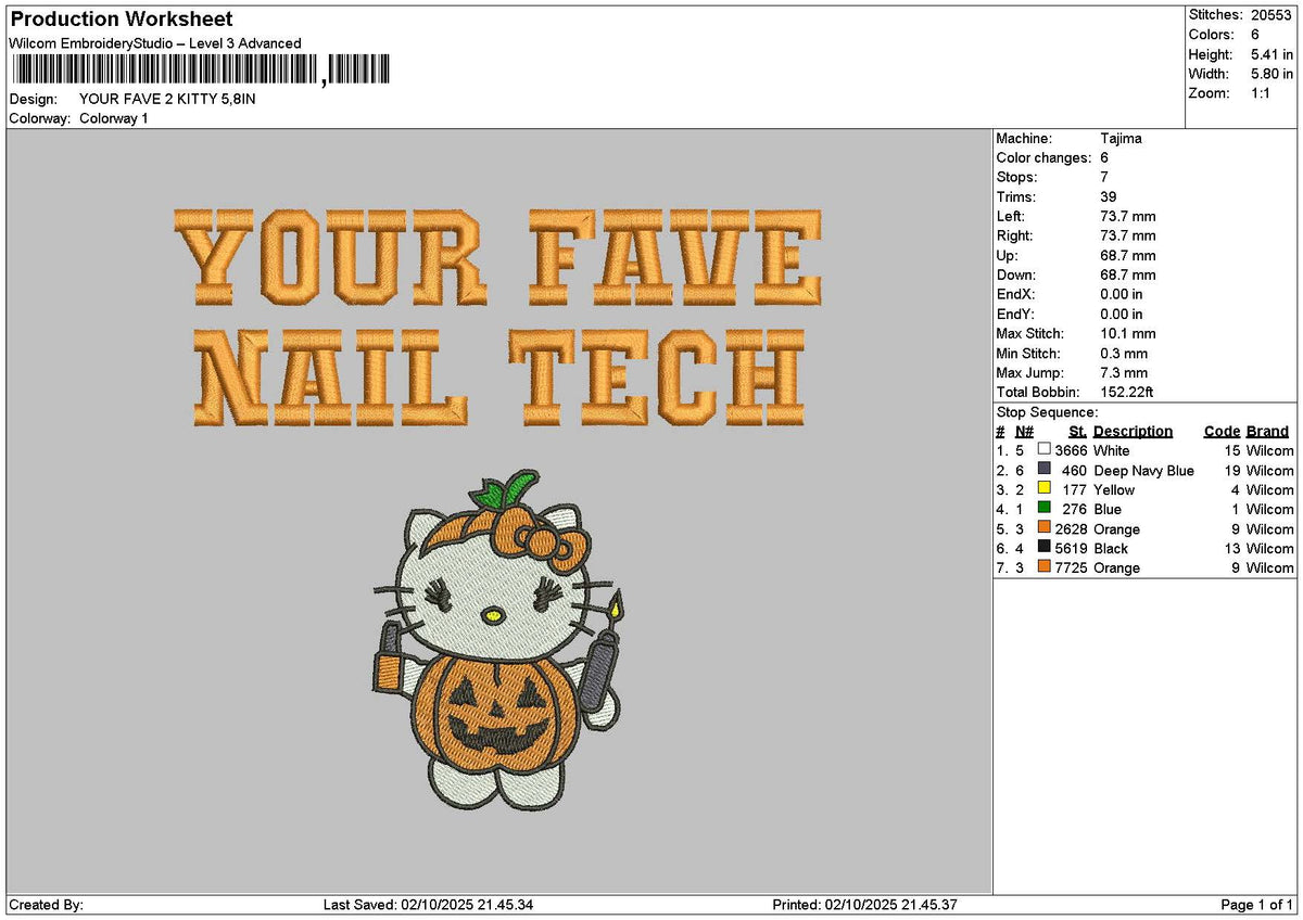 Kitty Fave v1 Emboidery File 6 sizes