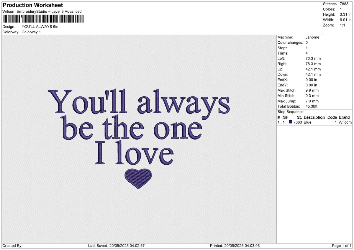 YOU'LL ALWAYS Embroidery File 6 size