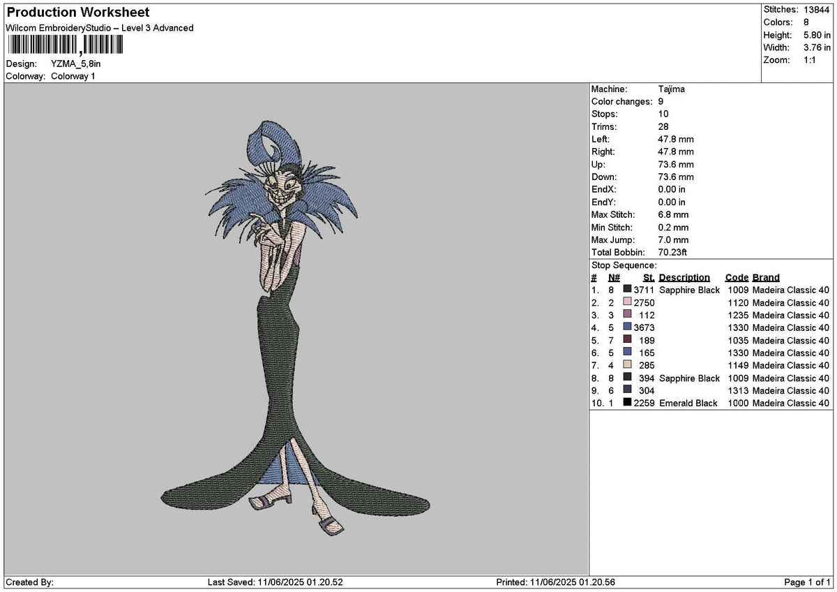 Yzma 01 Embroidery File 6 sizes