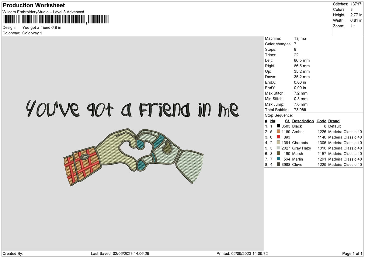 You Got A Friend Embroidery File 6 sizes
