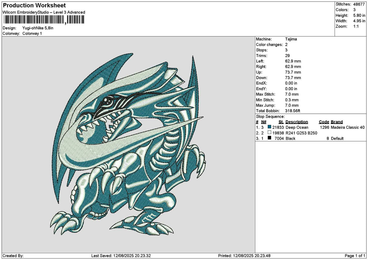 Dragon Swoosh 1208 Embroidery File 6 sizes