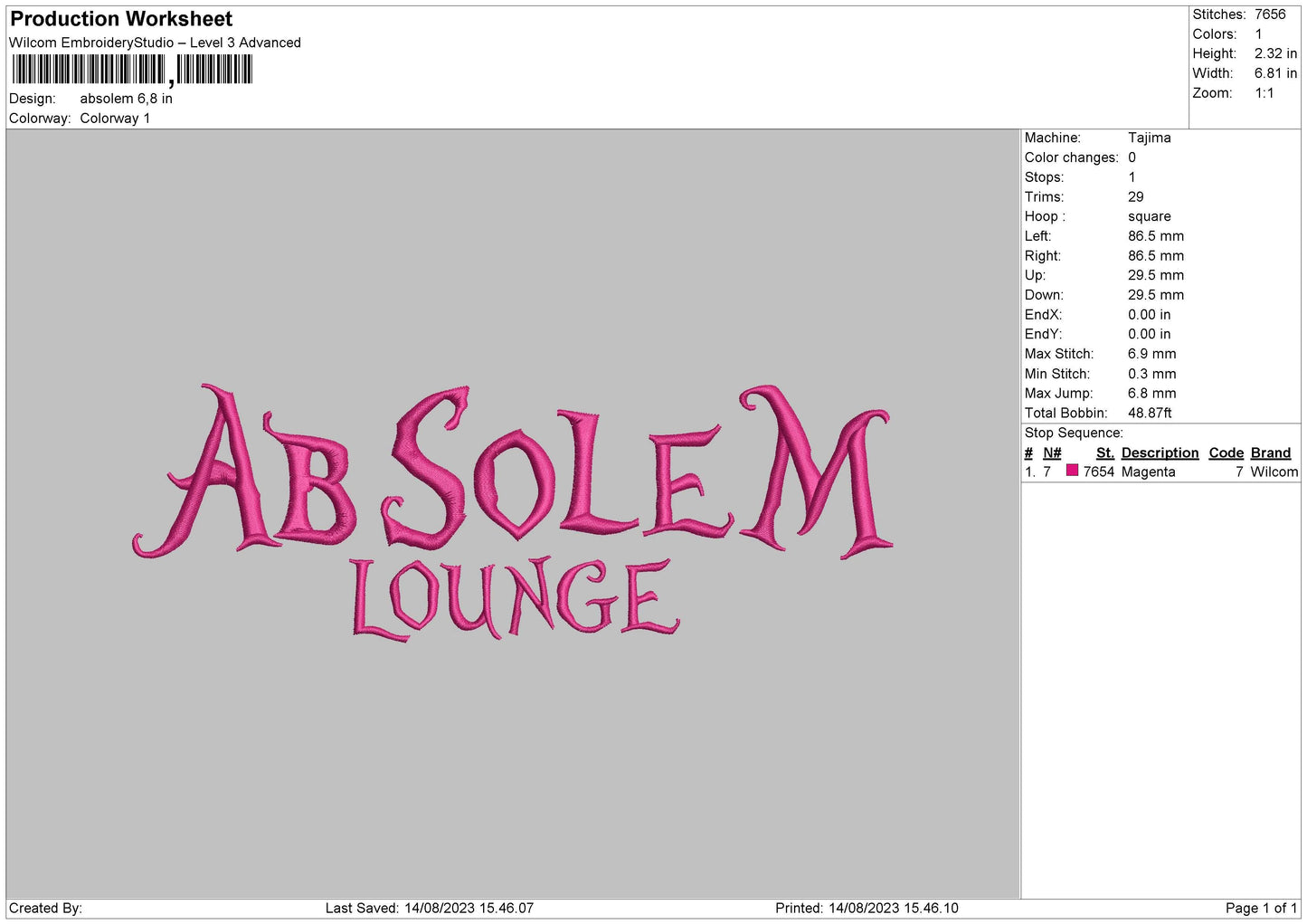 Absolem Embroidery File 6 sizes