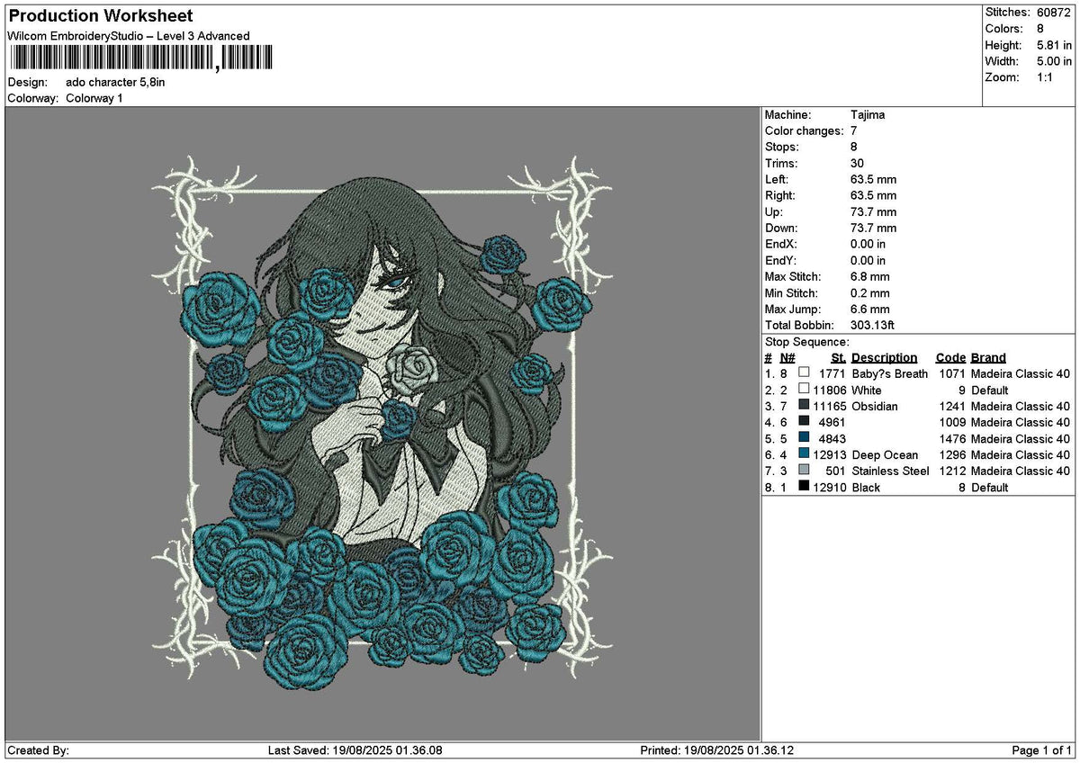 Blue Roses Embroidery File 6 sizes