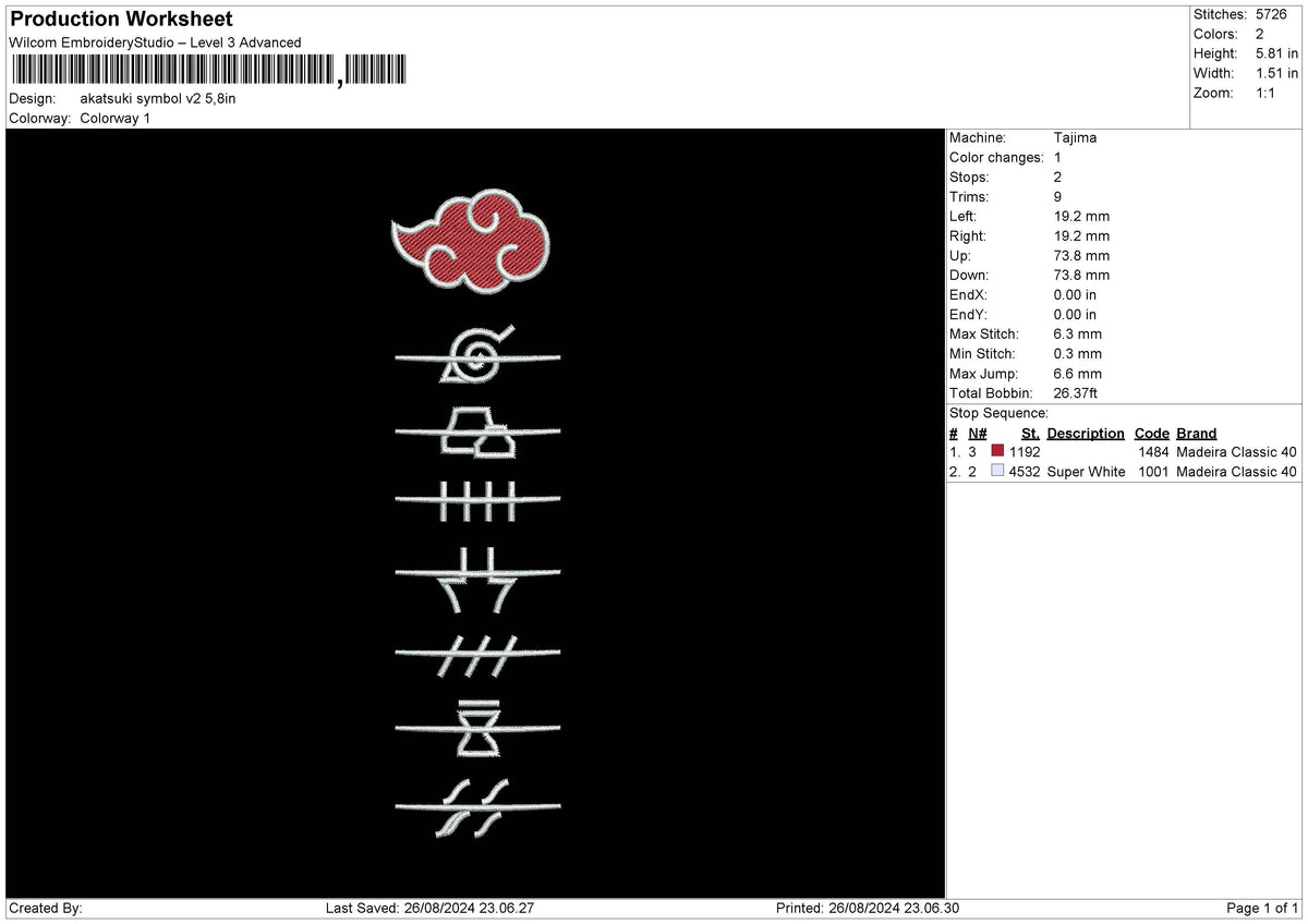 Katsuki2608 Embroidery File 6 sizes