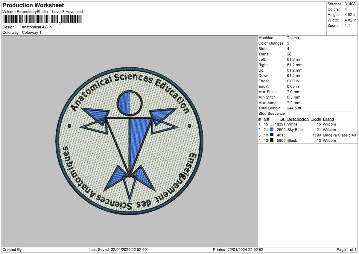 Anatomi Embroidery File 6 sizes