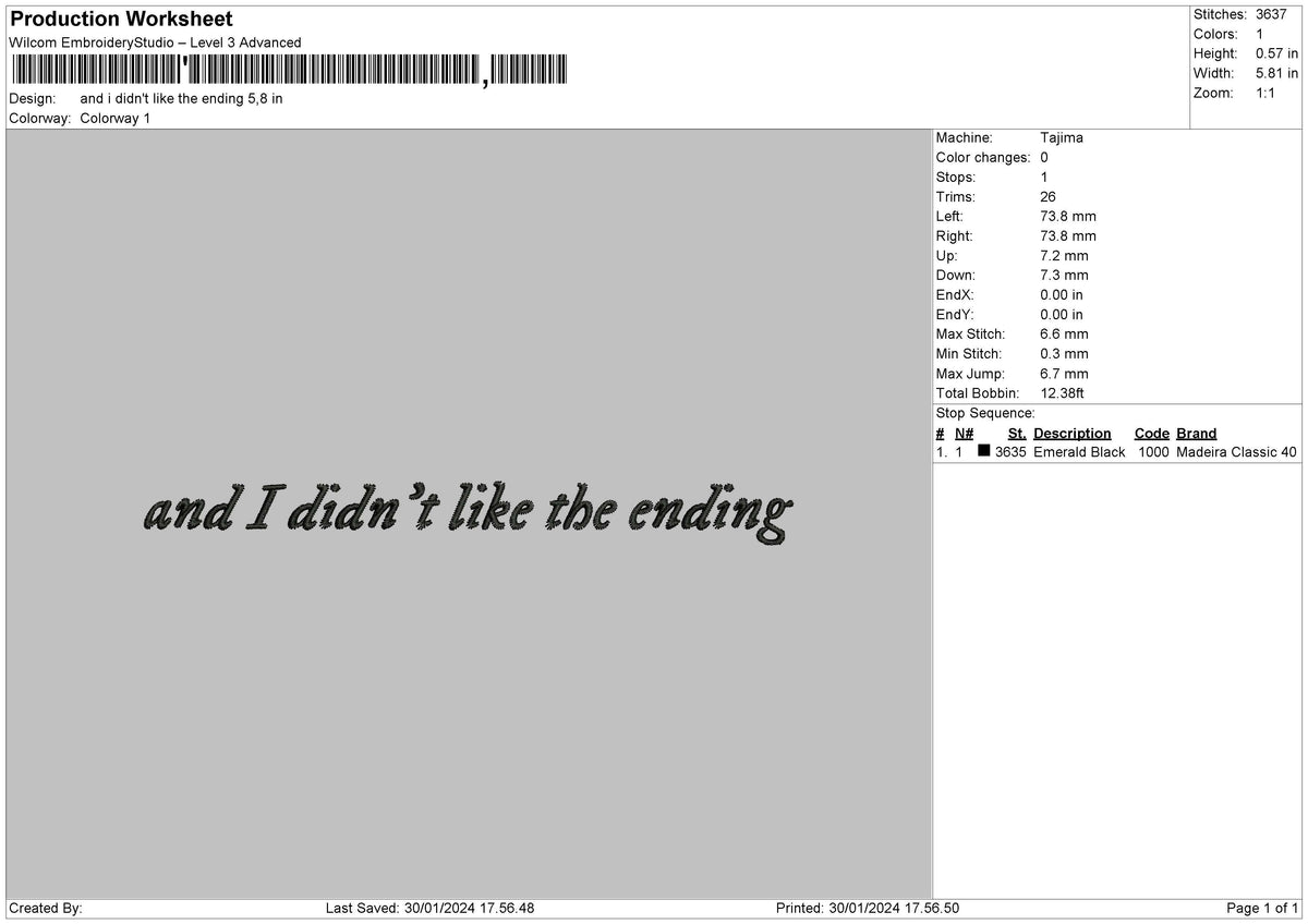 Didnt Like Text Embroidery File 6 sizes