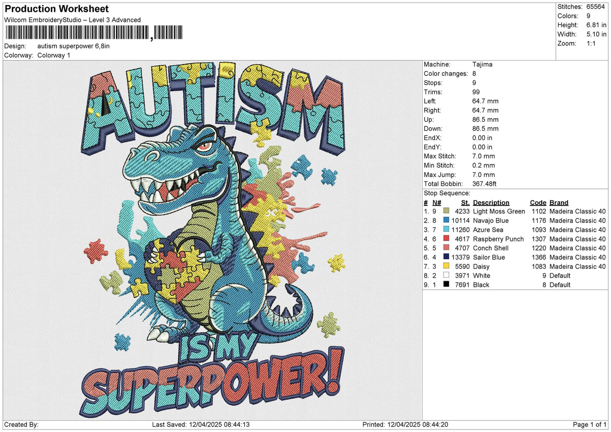 Autism Superpower Embroidery File 6 size