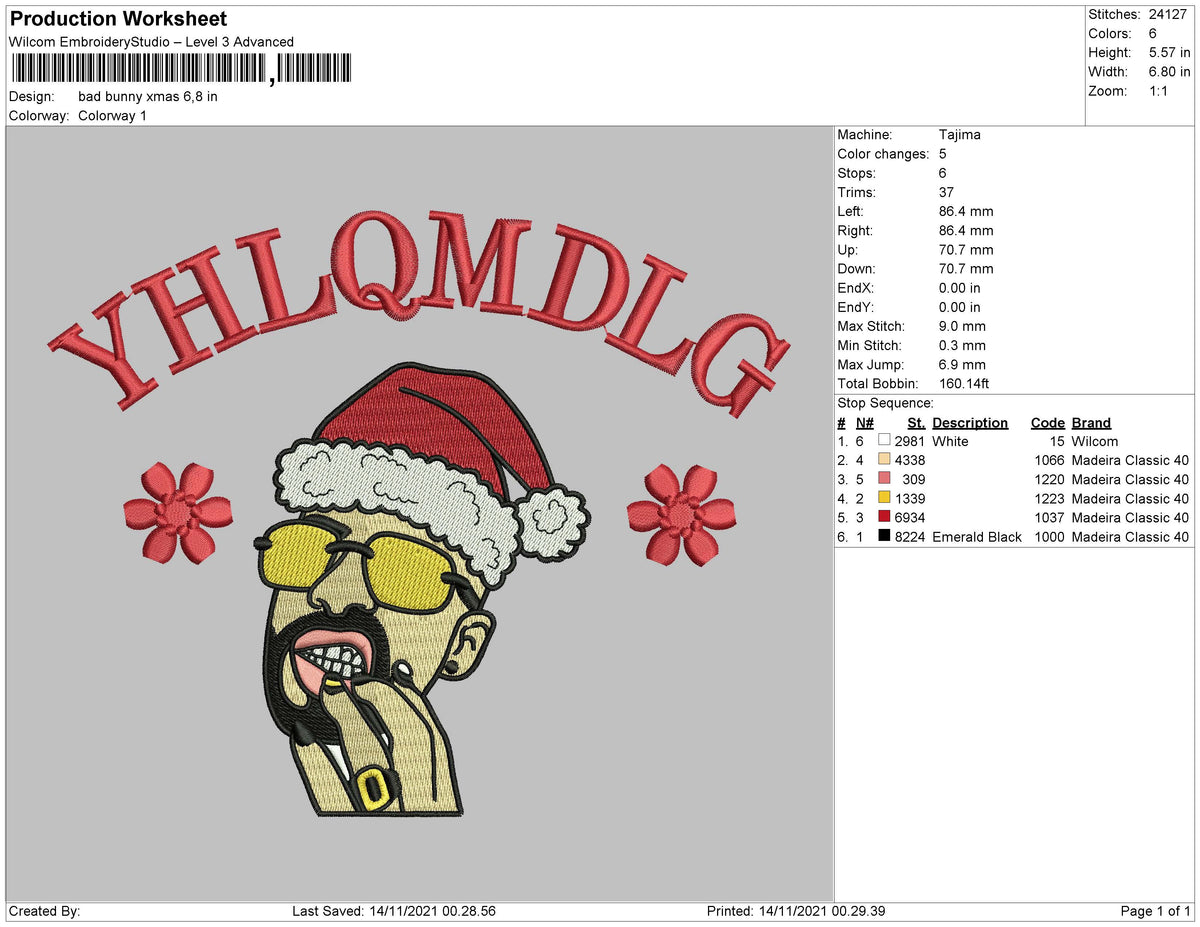 Bad Bunny xmas 01 Embroidery