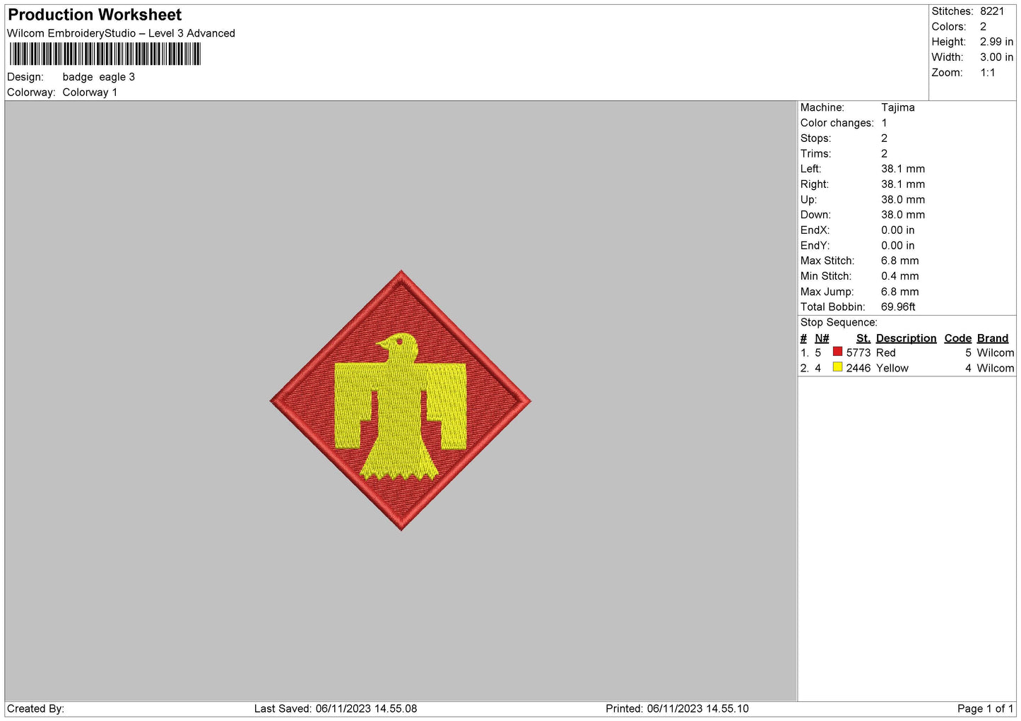 Eagle Red Embroidery File 6 sizes