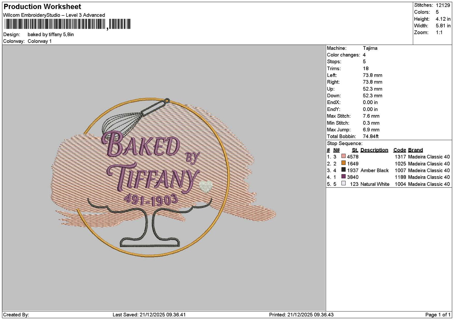 Bakedtext 2112 Embroidery File 6 sizes