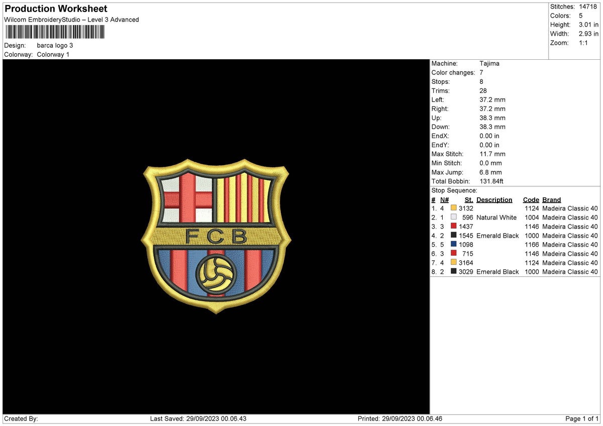 Barca 2909 Embroidery File 6 sizes
