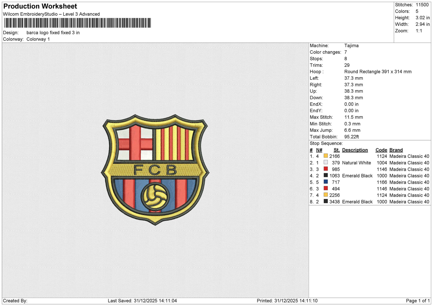Barca Logo Embroidery File 9 size