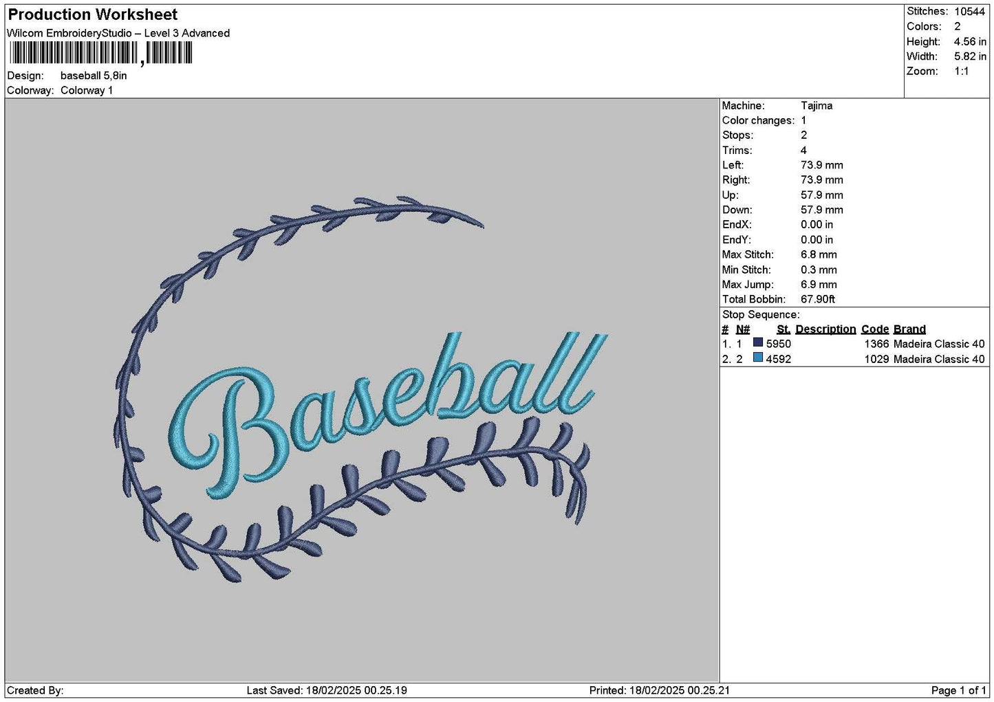 Baseballtext 1802 Embroidery File 6 sizes