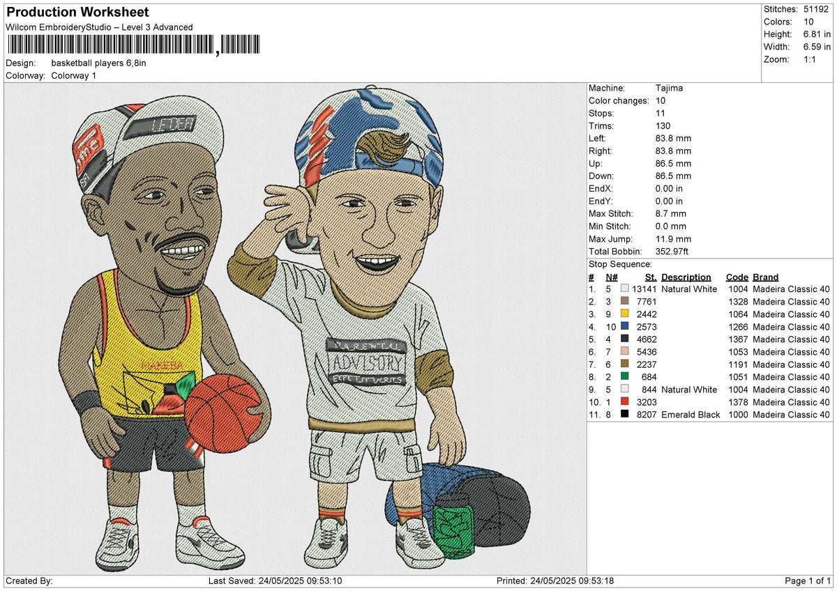 Basketball Players Embroidery File 6 size