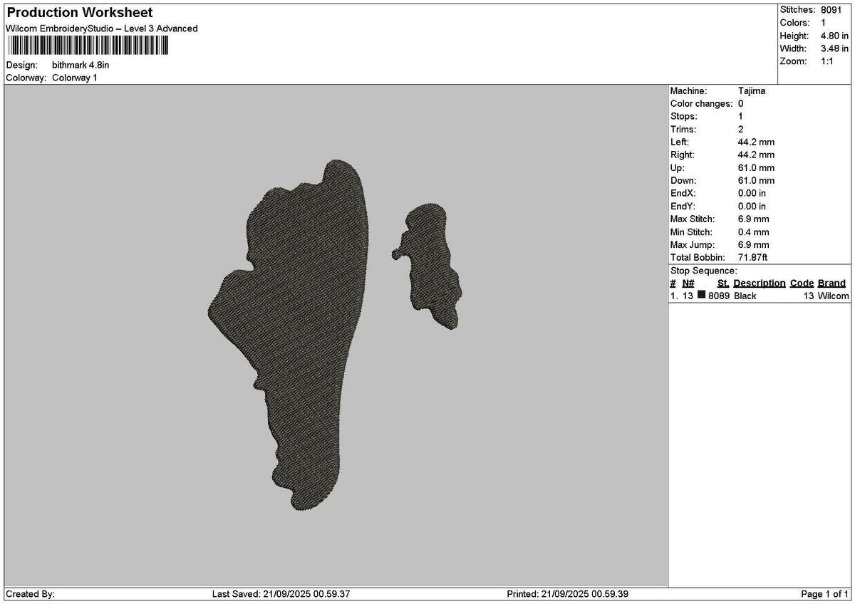 Birthmark Embroidery File 6 sizes
