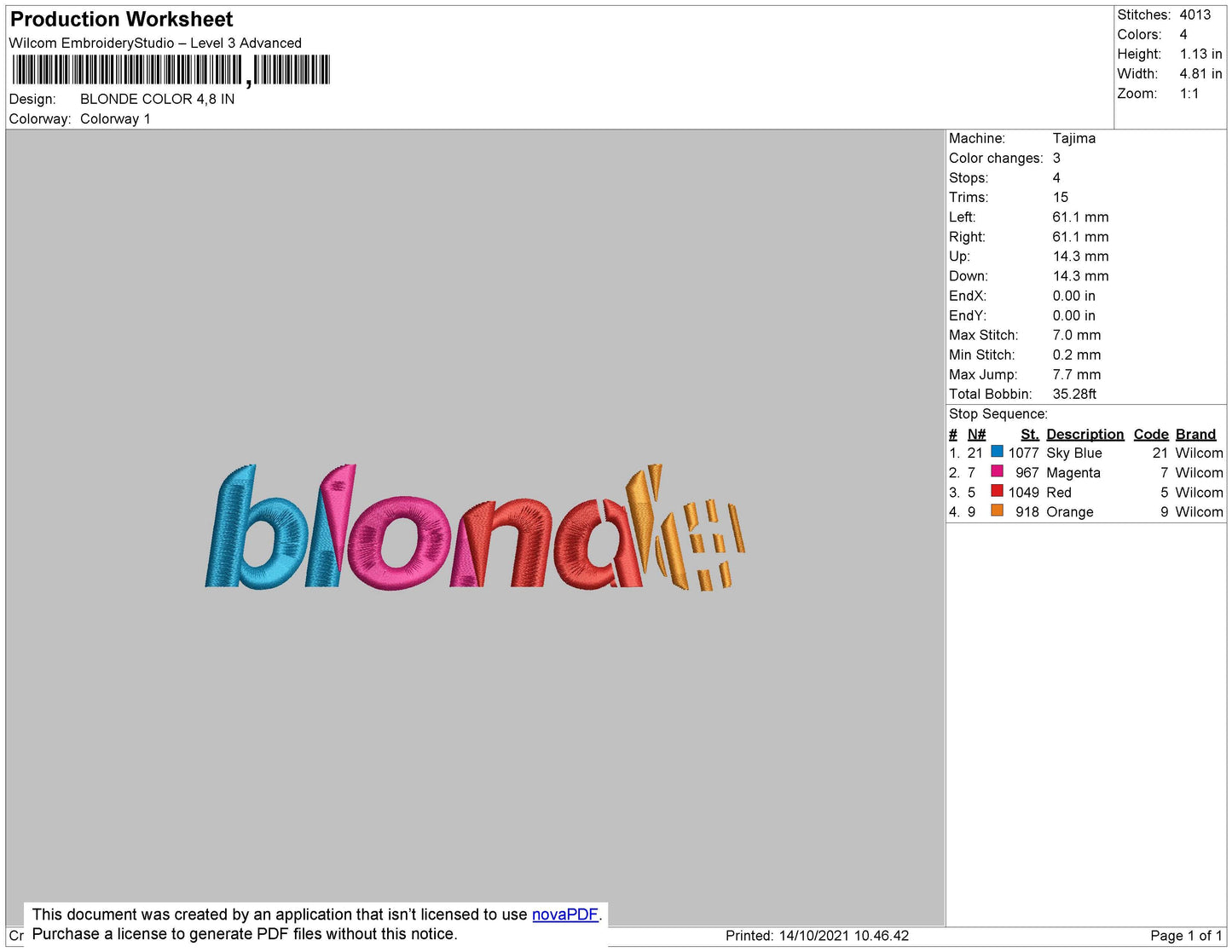 Blonde Color Embroidery