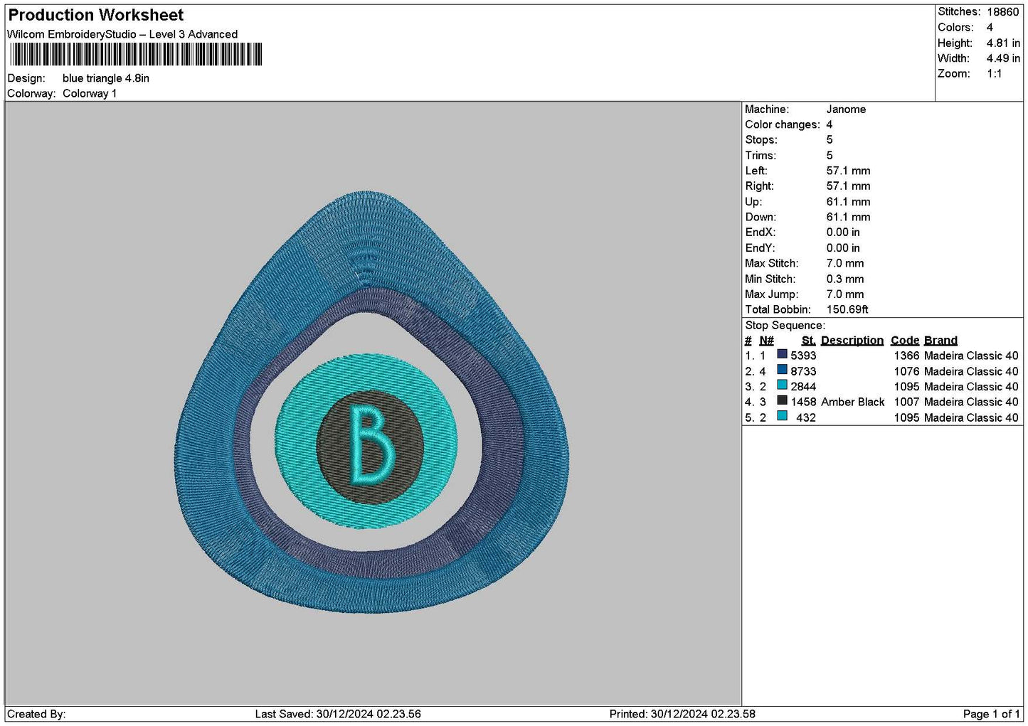 Blue Triangle Embroidery File 6 sizes