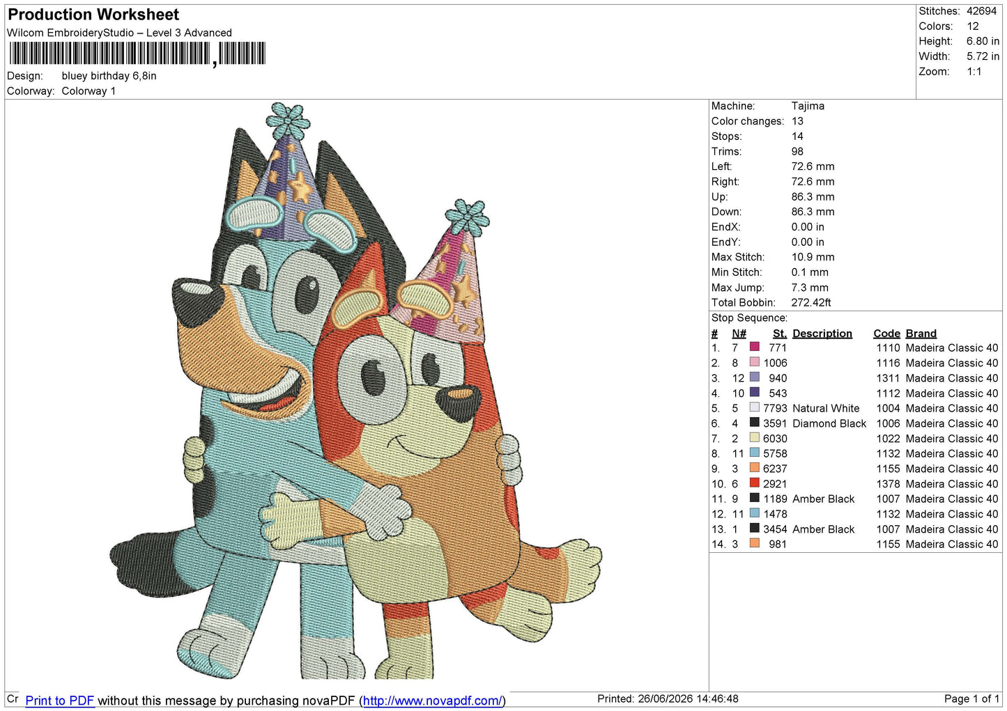 Bluey birthday Embroidery File 6 sizes