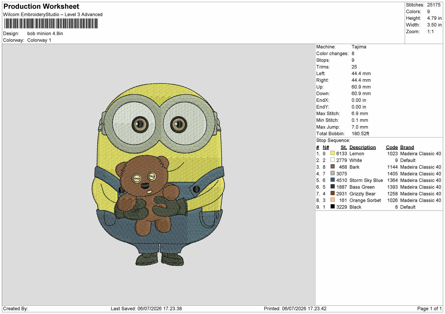 Minion Bear Embroidery Machine Design File 6 sizes