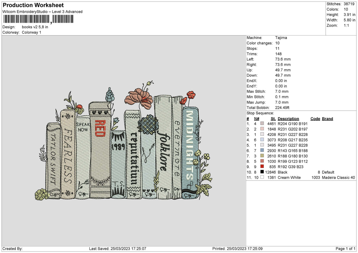 Books V2 Embroidery File 6 sizes