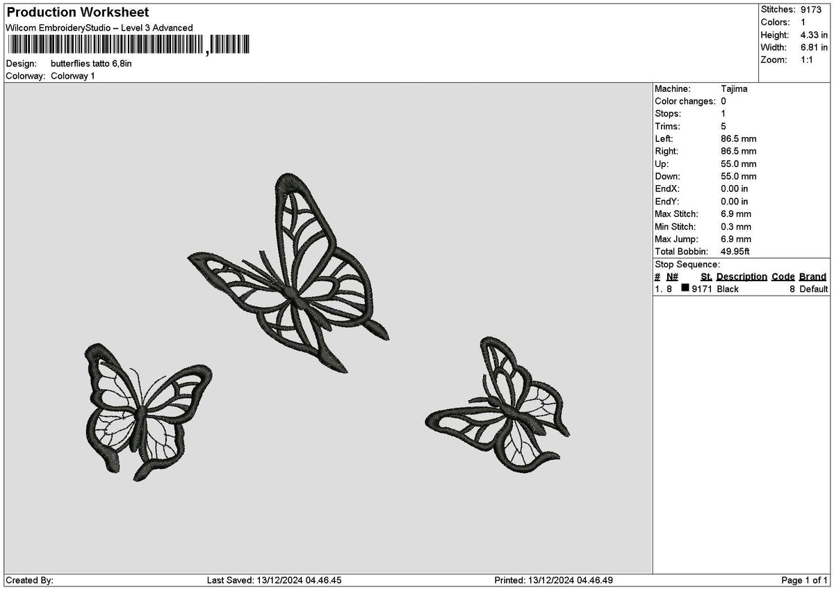Butterflies 1312a Embroidery File 6 sizes