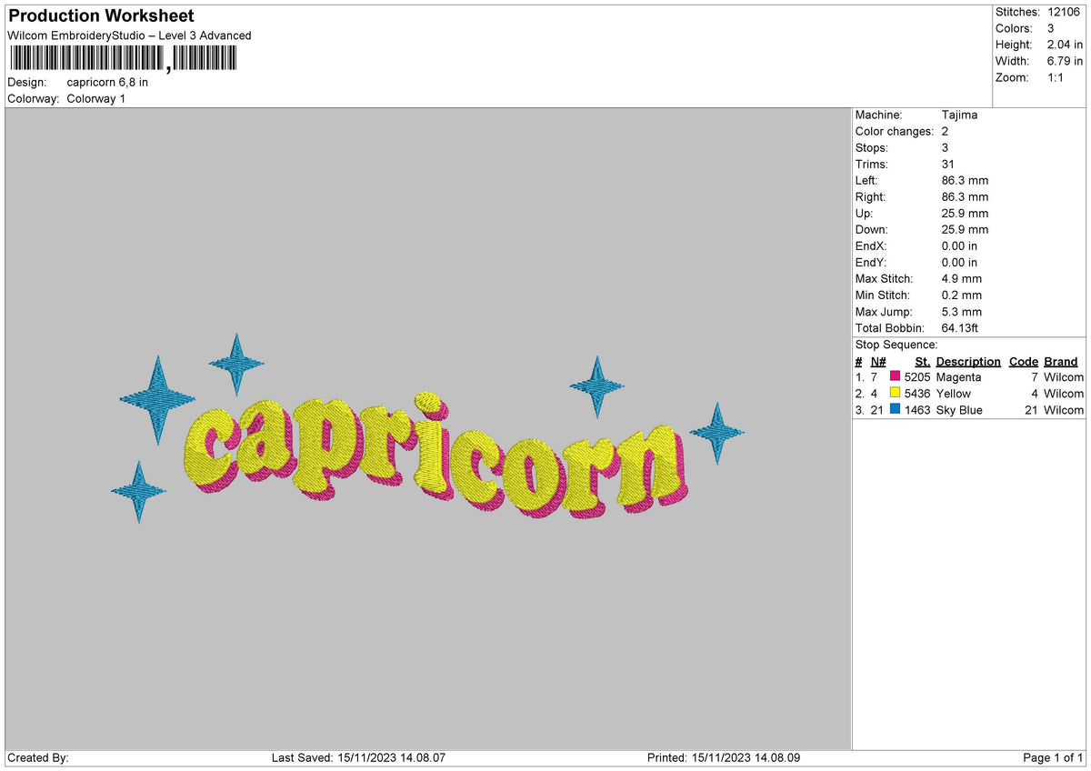 Capricorn Text Embroidery File 6 sizes