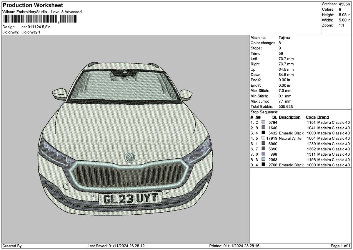 Car White 0124 Embroidery File 6 sizes