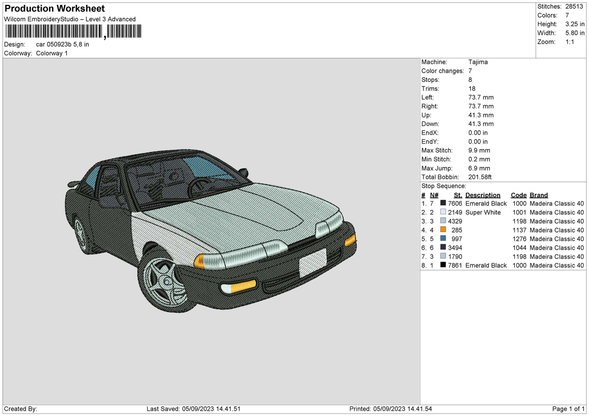 Car 0509 Embroidery File 6 sizes