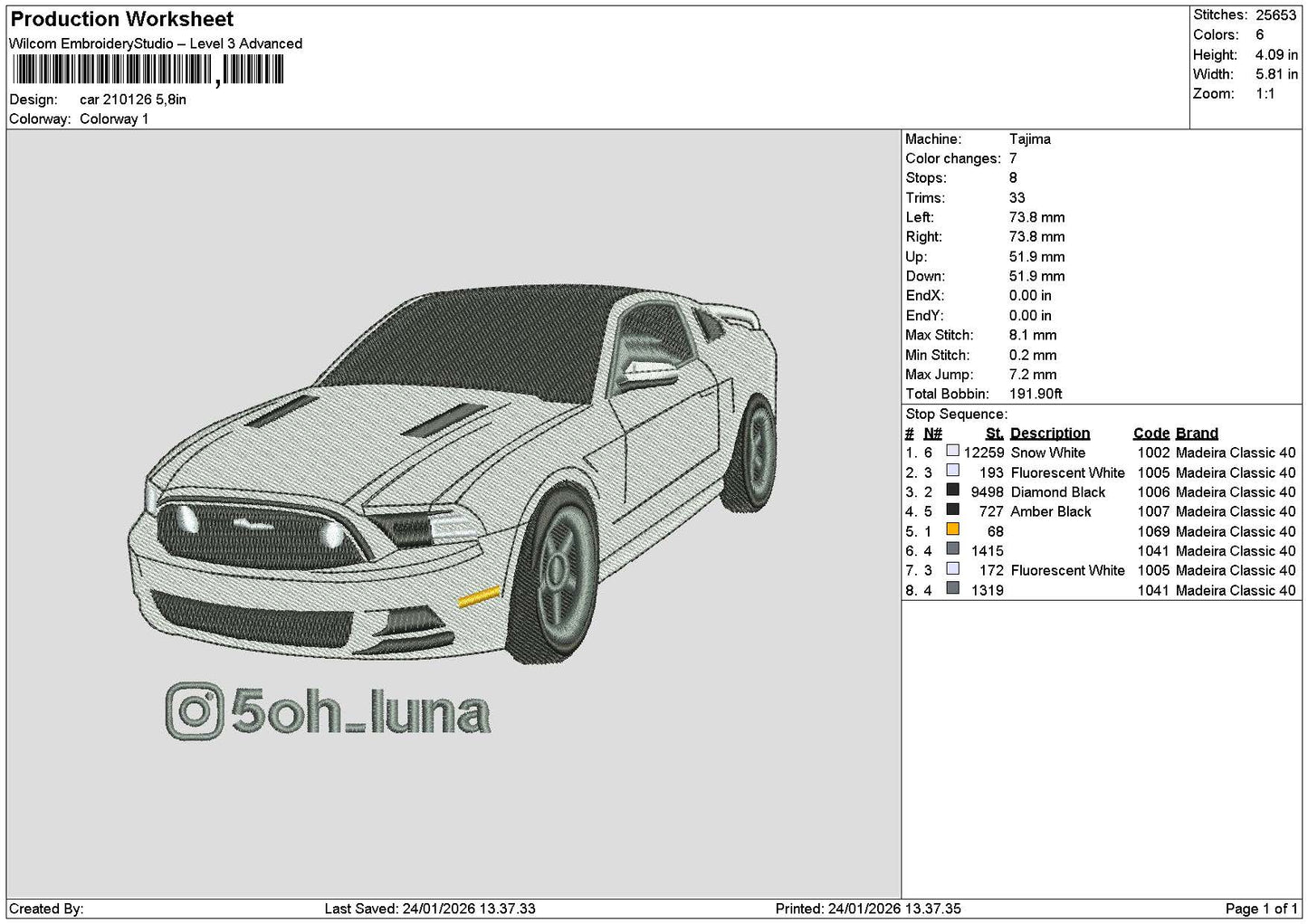 Car 2101 Embroidery File 6 sizes