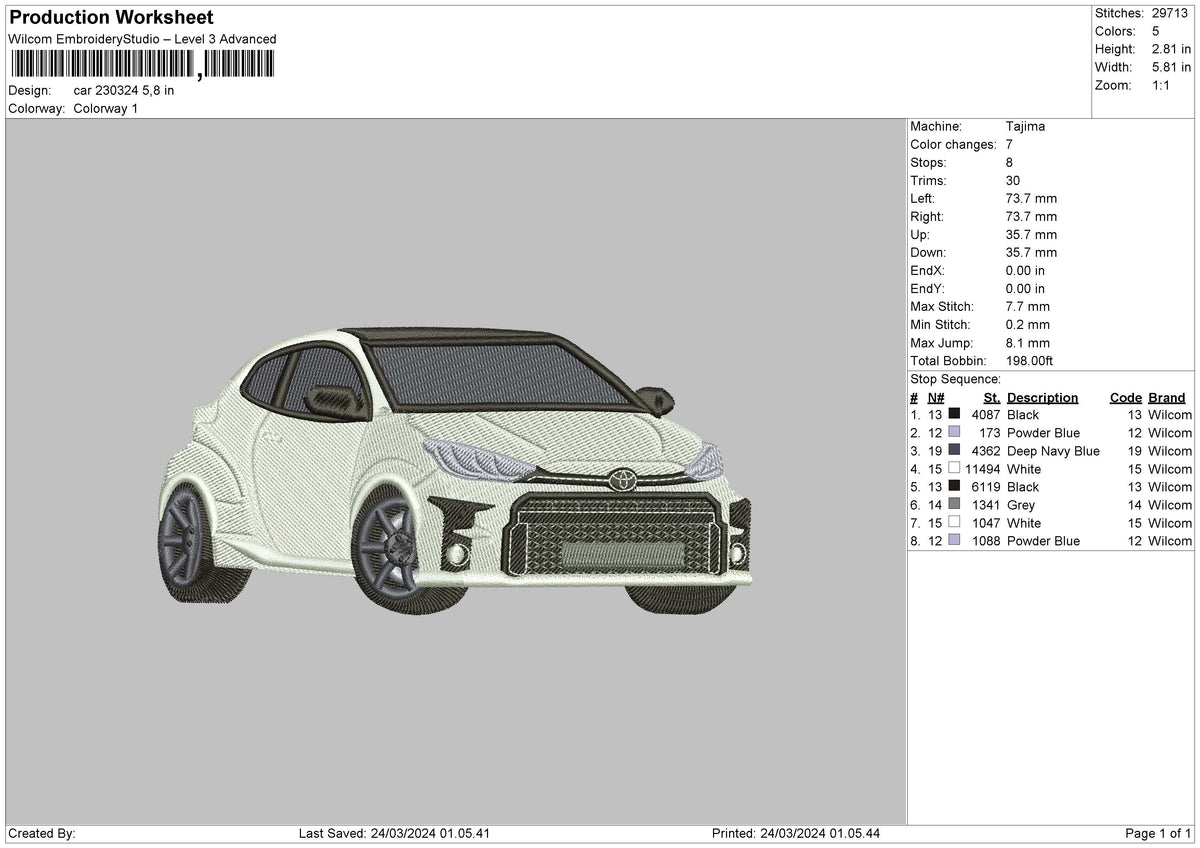 Car 2303 Embroidery File 6 sizes