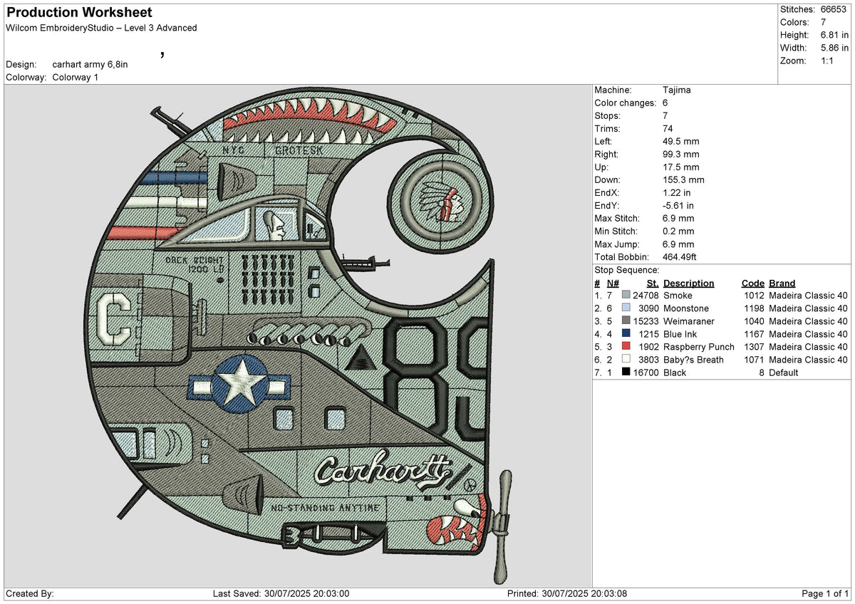 carhart army Embroidery File 6 size