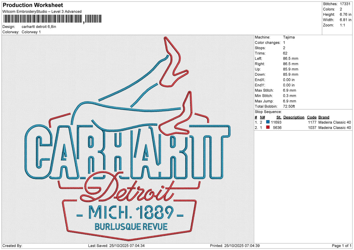 Carhartt detroit Embroidery File 6 size